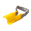 Yellow quack-free training muzzle with a gray adjustable strap for small dogs