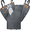 Gray waterproof dog car seat cover with a mesh paw print window and side zippers