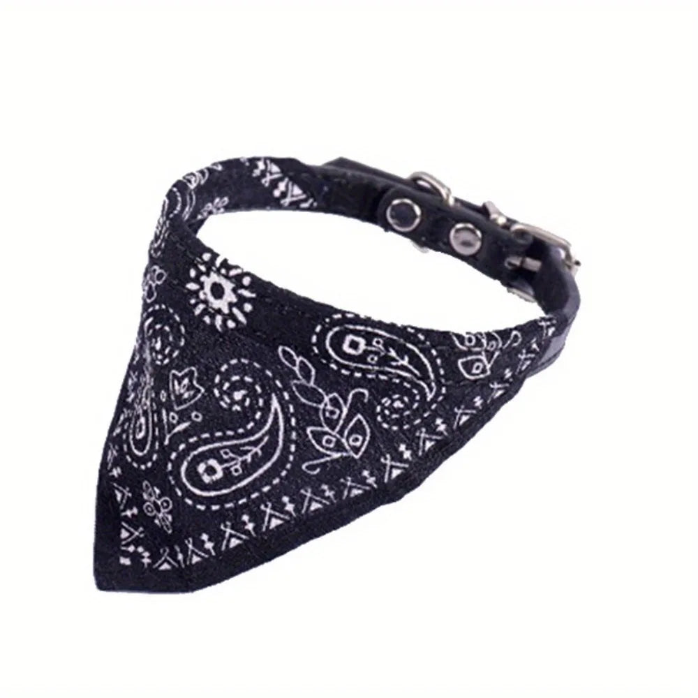 Black patterned adjustable triangle bandana collar for dogs and cats