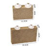 A natural corrugated bird perch stand made of wood and straw material with a perforated surface.