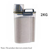Clear airtight storage container for 2KG of pet food with a measuring cup and lid