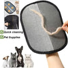 A gray pet hair removal glove is shown with various animals and cleaning features.
