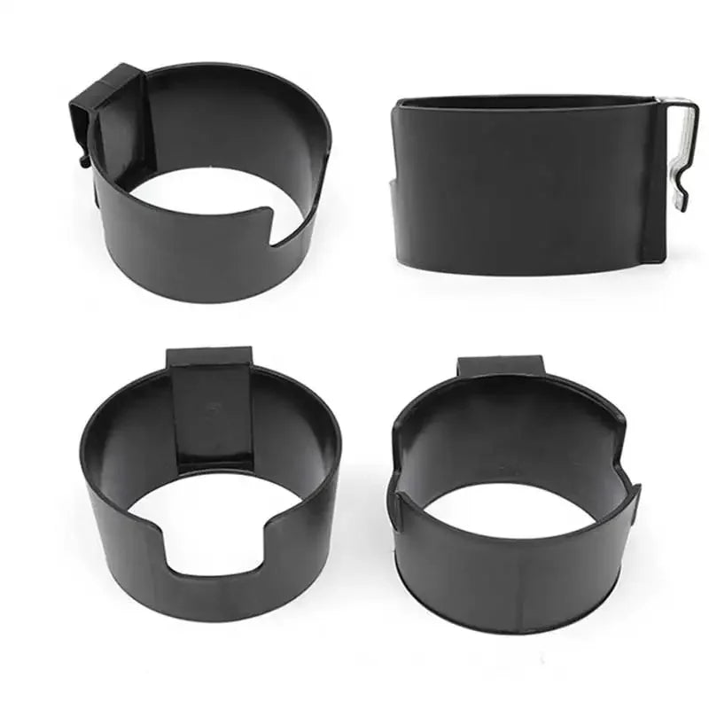 Black portable vehicle drink holder in various forms and angles