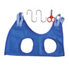 Blue pet nail trimming hammock for cats with metal clips and scissors