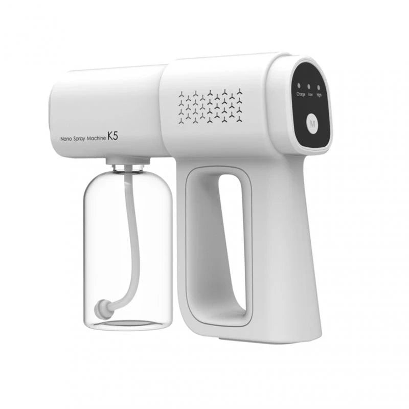 A white electric Nano Spray Machine K5 with a clear bottle and a handle.