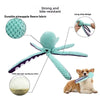 A teal squeaky octopus plush dog toy set featuring a durable fabric and long strip design.