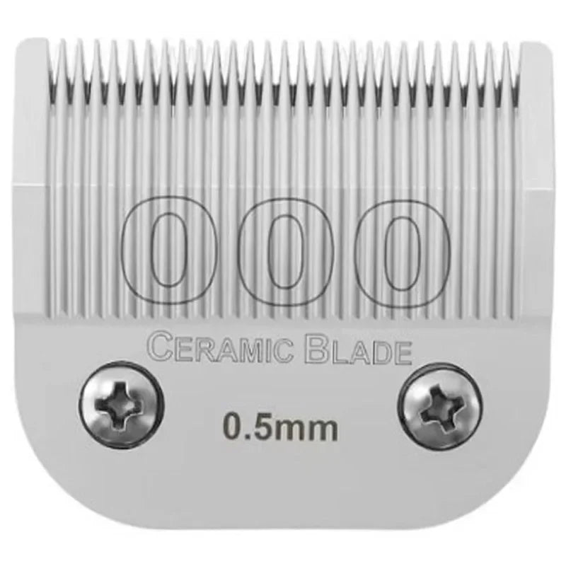 Gros plan d'une lame en céramique argentée avec une marque de 0,5 mm.