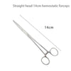 Stainless steel straight head hemostatic forceps shown in a profile view