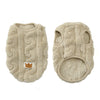 A beige fleece dog sweater for small and medium breeds shown from the front.