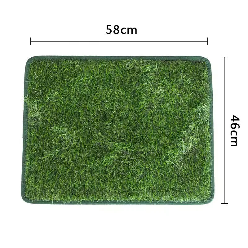 A rectangular green artificial grass potty pad measuring 58cm by 46cm.