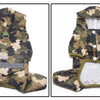 Veste imperméable à motif camouflage pour chiens, vue de dessus.