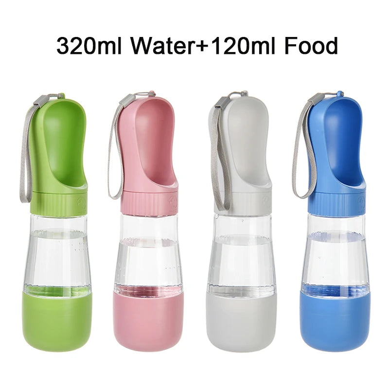 Four 320ml dispensers for water and food in green, pink, gray, and blue colors.