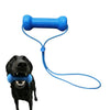 Blue dual-action dog dental chew toy with a rope for tugging