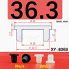 Black and white silicone rubber hole plugs shown next to a measurement diagram for XY-8069