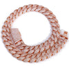 Rose gold plated curved flip buckle Cuban link necklace with a rose gold tone.