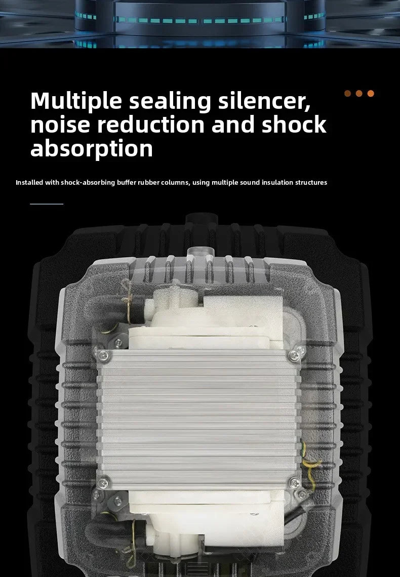 Close-up view of a multi-sealing silencer and shock-absorbing buffer rubber column for an oxygen pump.
