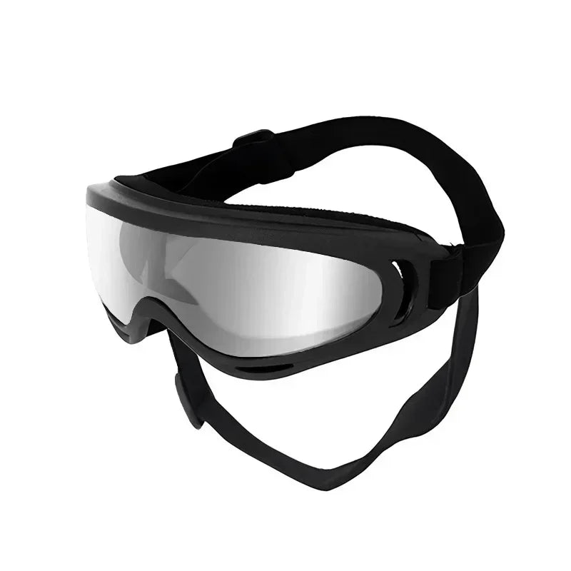 Black adjustable anti-glare pet sunglasses for dogs with a clear lens