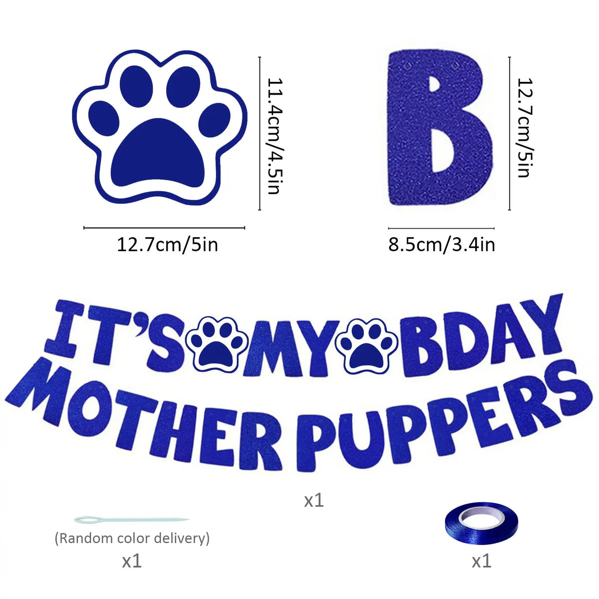 Calcomanías de huella y letra B azules para decoración de fiesta de cumpleaños para perros