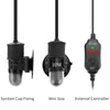 Three versions of an adjustable USB aquarium heater are shown: suction cup fixing, mini size, and external controller.