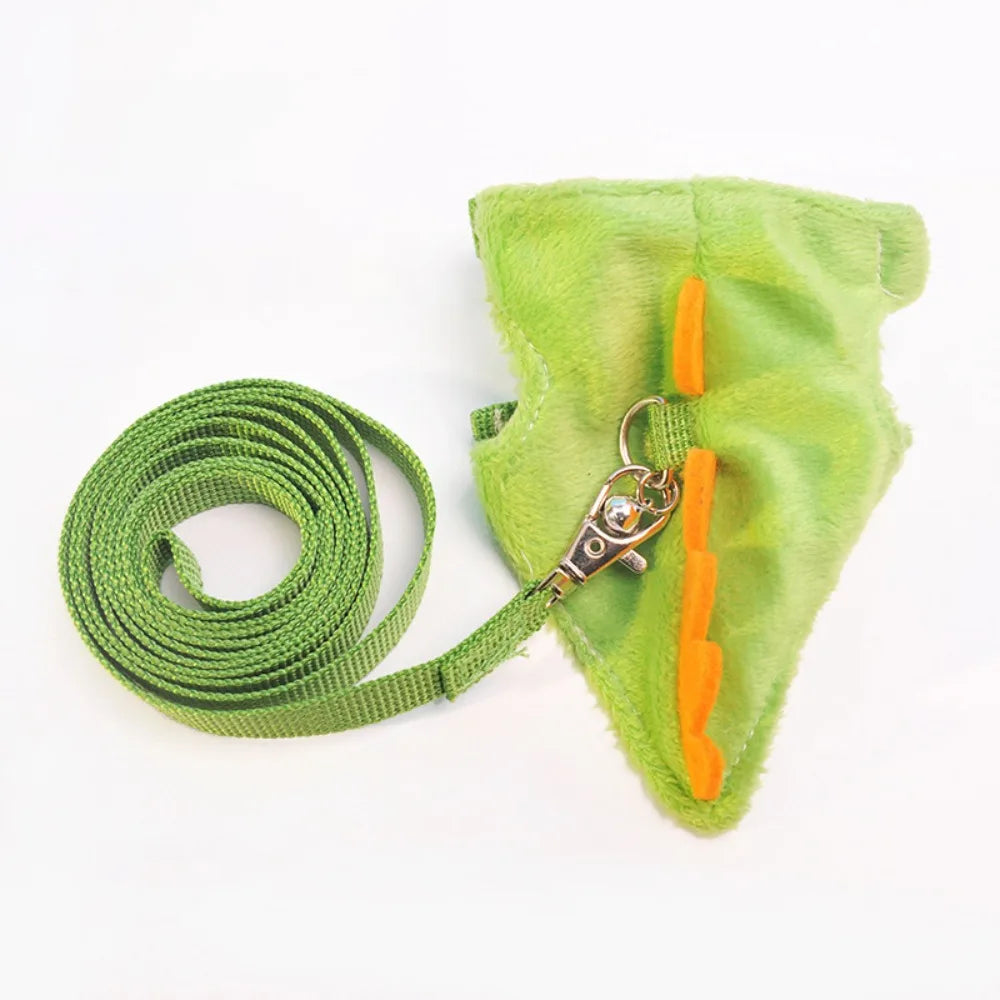 A bright lime green cartoon animal vest harness for pet training with orange accents.