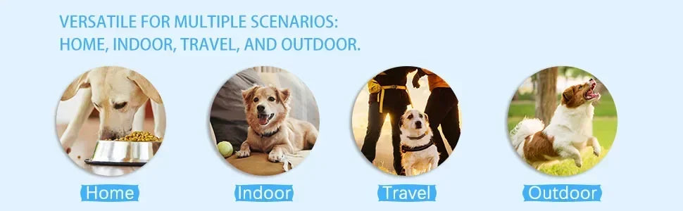 Versatile pet cleaning wipes shown in four scenarios: home, indoor, travel, and outdoor.