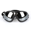A pair of black durable dog eye protection sunglasses viewed from the front.