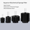 Three black biochemical sponge filters for aquarium use shown from the side.