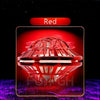 A red LED flying boomerang ball with glowing lights is displayed against a dark background.