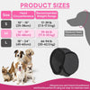 A guide showing product sizes for dog ear muffs, including S, M, and L sizes with corresponding head circumferences and weigh