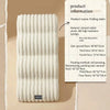A roll of white striped rabbit plush climbing stairs for dogs with product information details.