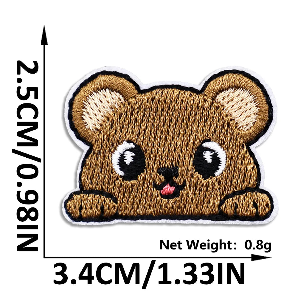 A cute brown bear embroidered iron-on patch for clothing and DIY projects