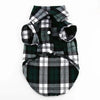 A dark green and black plaid button-up shirt for pets
