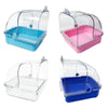 Clear plastic external bird bath for cages and parakeets in blue and pink colors