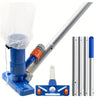 A pool jet vacuum cleaner set featuring a pole, a blue nozzle, and four sections for above ground water cleaning.