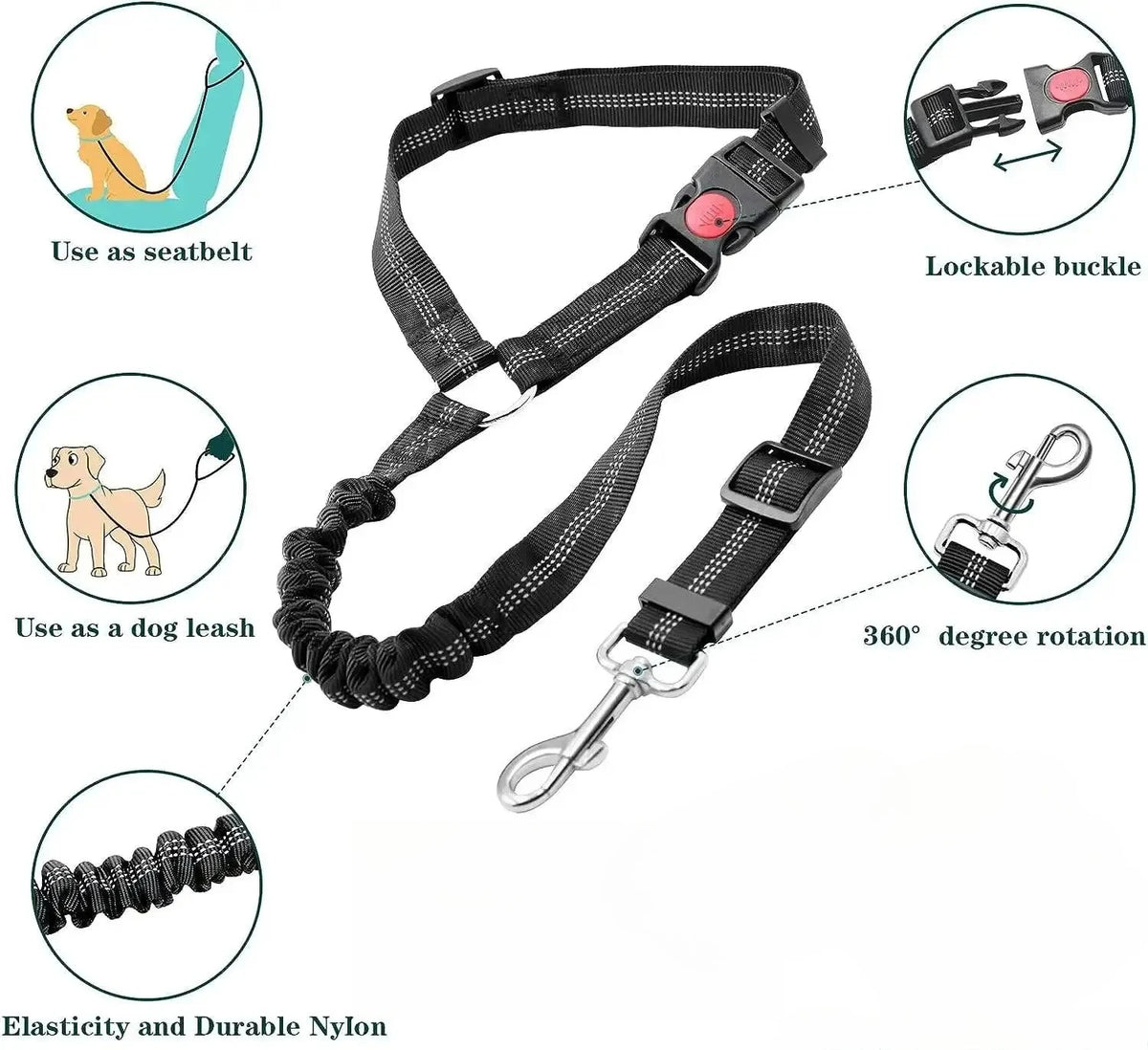 Automatic retractable dog leash featuring a durable nylon strap and a lockable buckle.