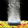 A 40mm air stone disc is shown dropping fine white particles onto a colorful surface.