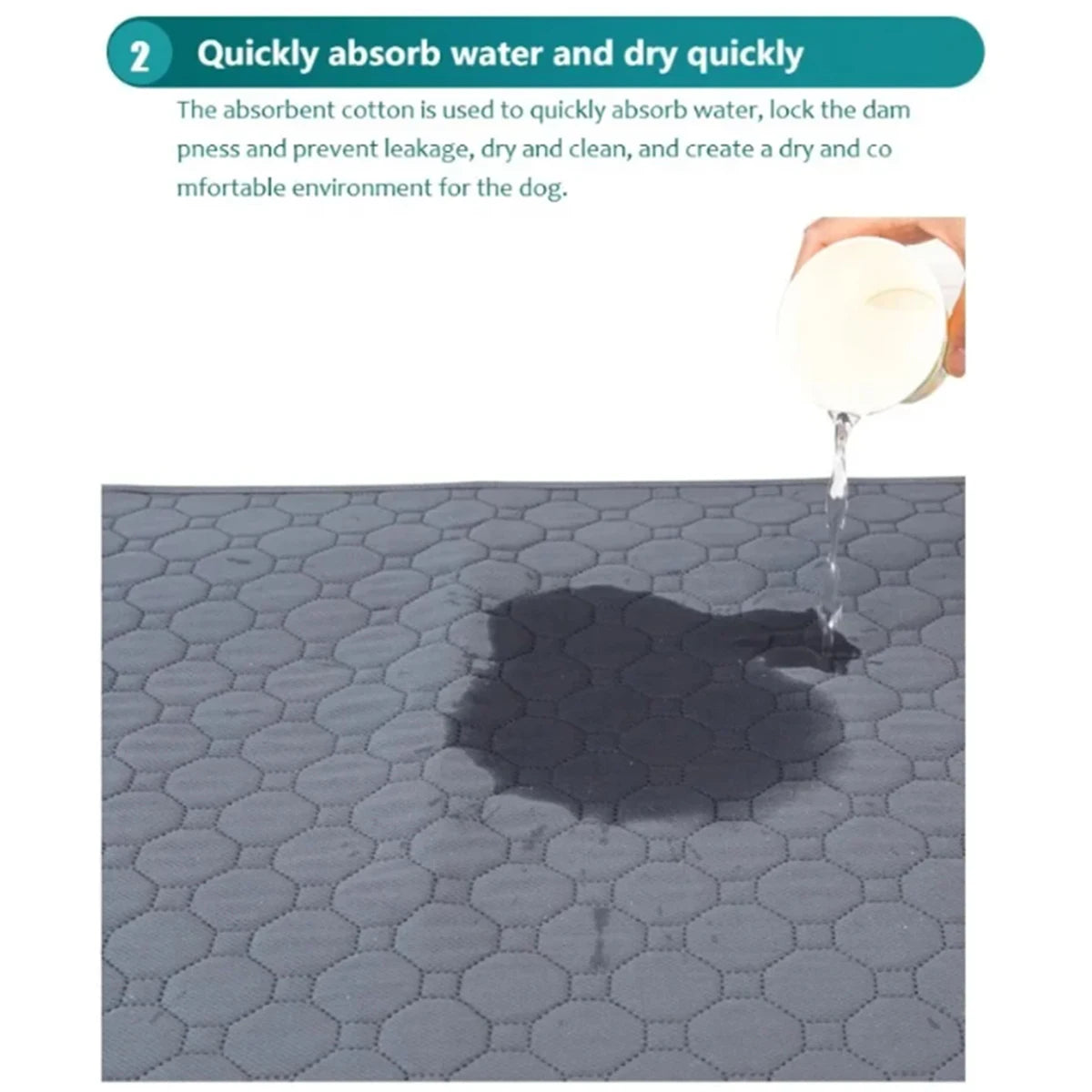 A dog pee pad mat is shown absorbing water and dripping onto a surface.
