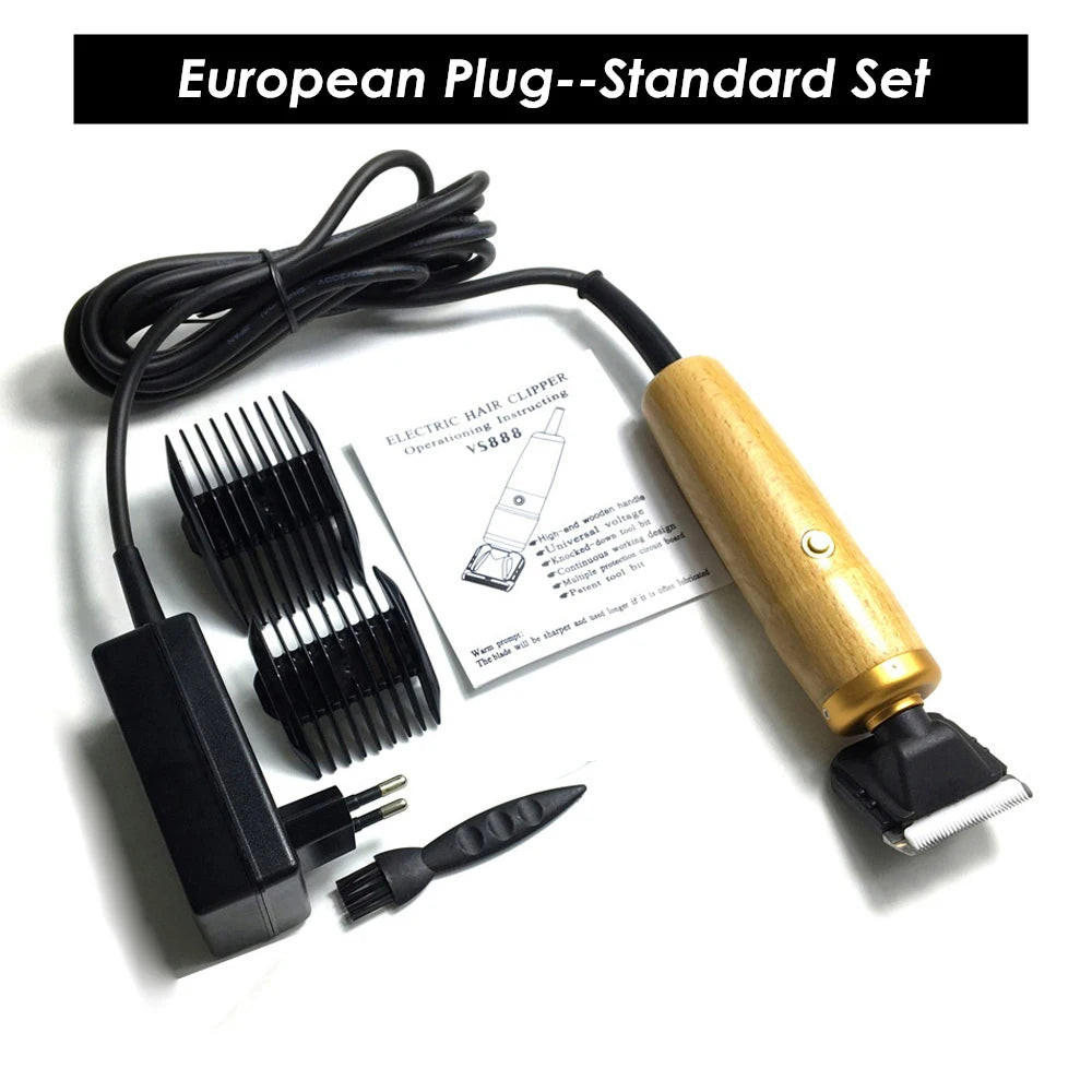 A set of professional corded pet clippers including a hair clipper and a grooming tool.