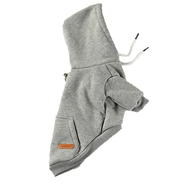 Sudadera con capucha gris impermeable para perros de tamaño pequeño a mediano.