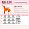 Size and fit chart for a dog hoodie showing measurements like neck, chest, and back length in centimeters and inches.