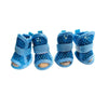 A pack of four blue breathable mesh dog shoes for summer protection.