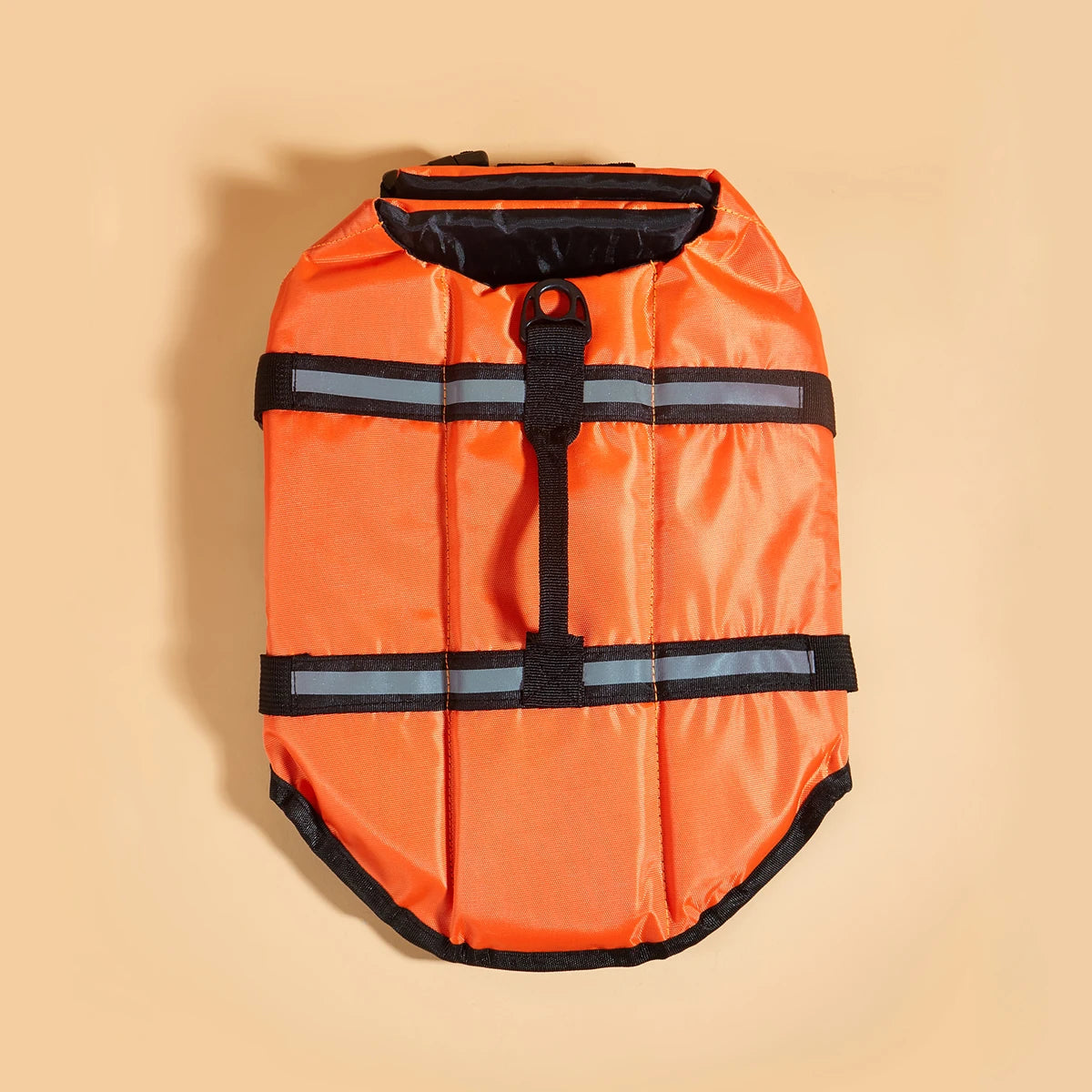 Gilet de sauvetage orange réfléchissant pour chien avec bordure noire et une rabat pour la sécurité en nage