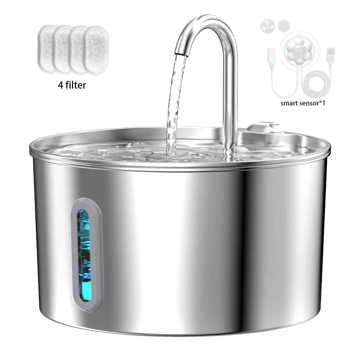 Fontaine à eau automatique en acier inoxydable avec bec et détecteur de débit d'eau.