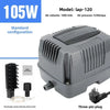 A gray 105W lap-120 air pump with a three-pin plug and accessories shown on a white background.