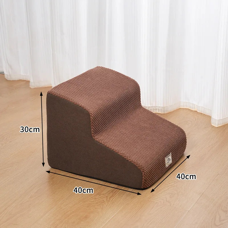 Brown washable non-slip pet stairs designed for climbing onto beds and sofas.