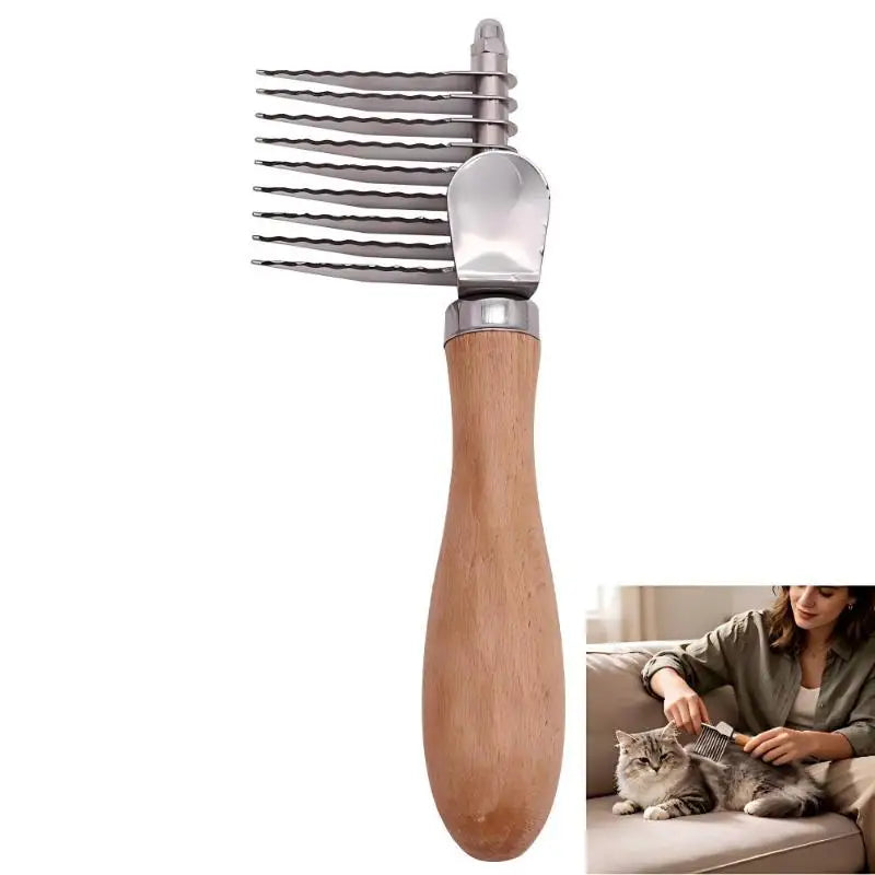 Silbernes Fellentfernungsbürste mit Holzgriff und Metallzähnen