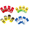 A pack of four red and yellow anti-slip socks for dog and cat protection