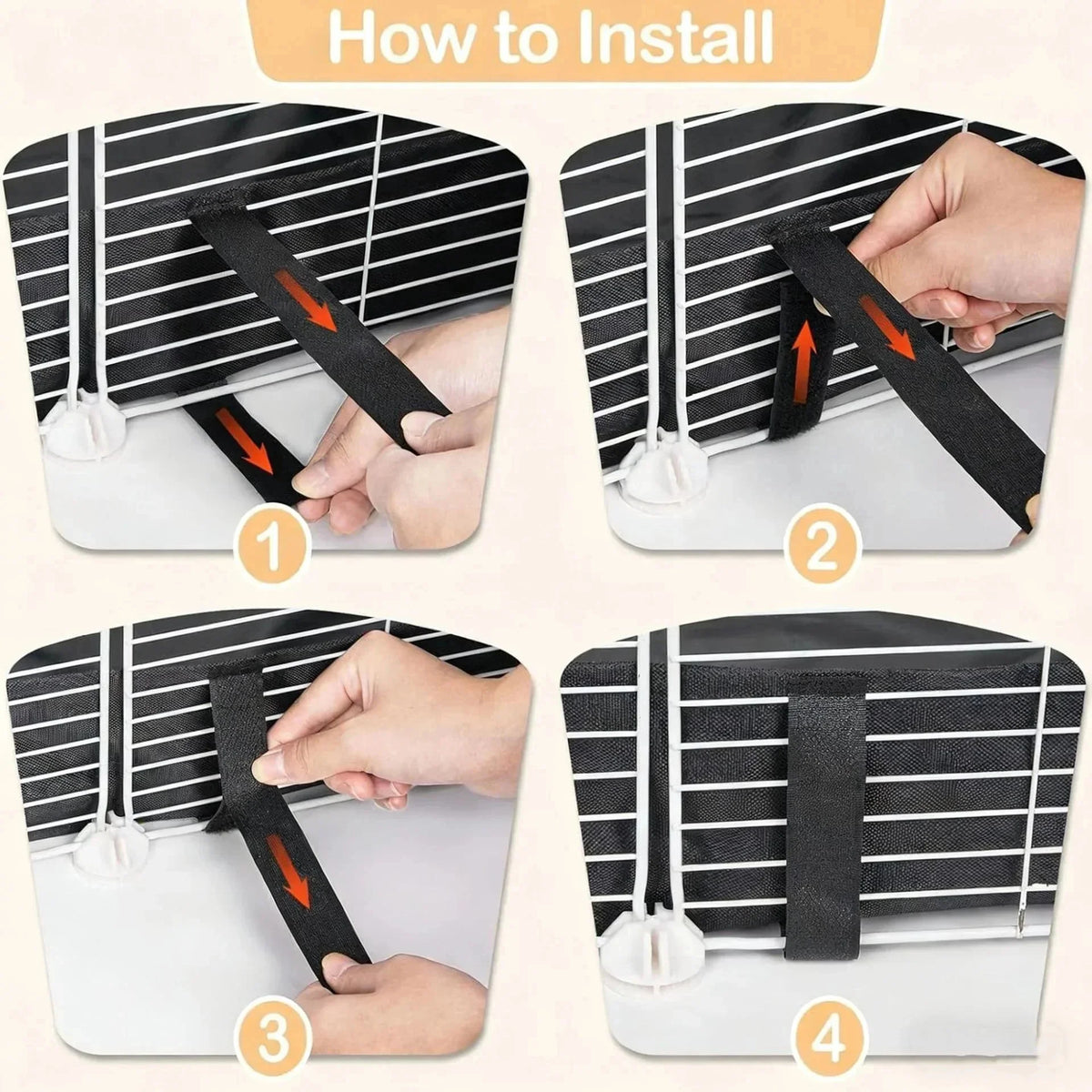 Step-by-step instructions showing how to install a PVC cage liner for small pets