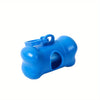 Blue bone-shaped pet poop bags dispenser with a hinged opening