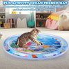 A blue and purple ocean-themed mat for cats featuring colorful fish and sea elements.